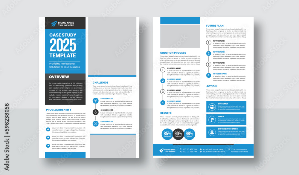 Case Study Template | Business Case Study Booklet Layout with blue elements | Double Side Flyer Template