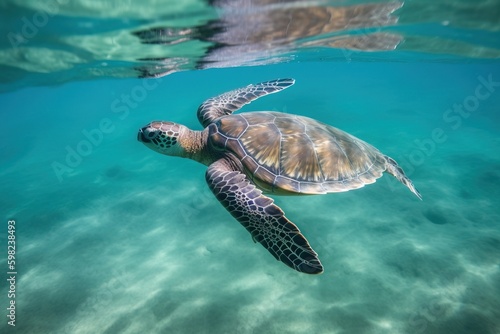 Turtle swimming in clear wate