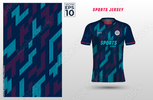 T-shirt sport jersey design template with geometric line halftone pattern background. Sport uniform in front view. Shirt mock up for sport club. Vector Illustration