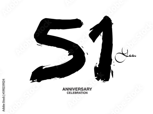 51 Years Anniversary Celebration Vector Template  51 number logo design  51th birthday  Black Lettering Numbers brush drawing hand drawn sketch  black number  Anniversary vector illustration