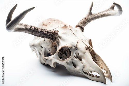 Isolated deer skull on white background. Generative AI