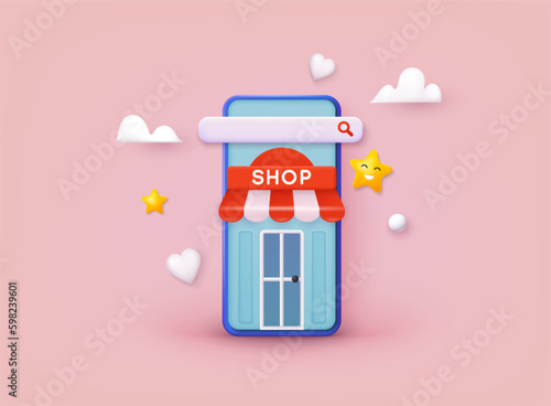 Online shopping on application and website concept, digital marketing online, shopping cart with new items on smartphone screen. 3D Web Vector Illustrations.