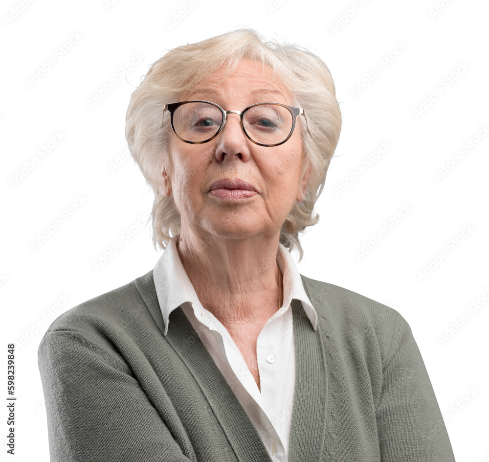 Confident senior lady posing on gray background Confident senior lady posing on gray background