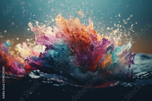 Colorful design featuring wave-like particles. Generative AI