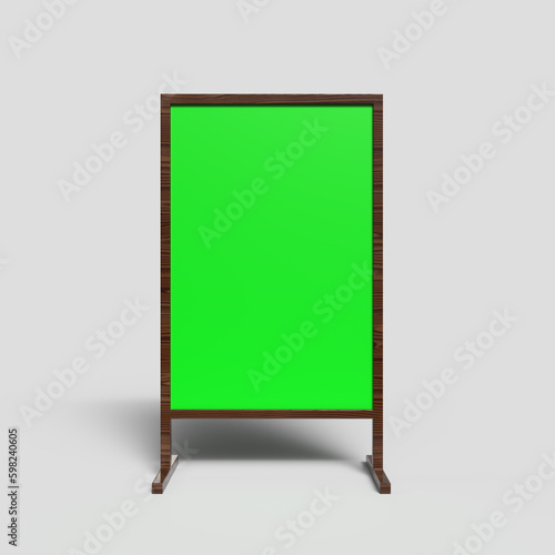 Free Download Blank green screen outdoor advertising board with wooden stand on floor, mock up template included clipping path - GFXLoad