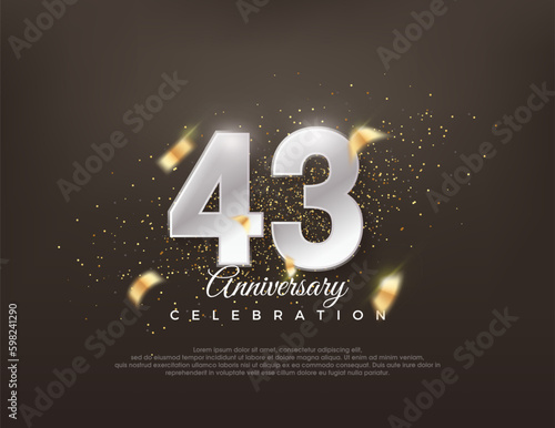 Silver metallic number 43rd. luxurious and elegant celebration design. Premium vector for poster, banner, celebration greeting.