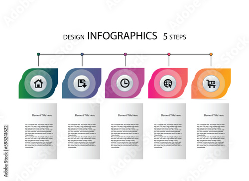 Infographic design with icons and 5 options or steps. Graphics for business concepts Can be used for presentation banners. workflow layout process diagrams flowcharts data graphs