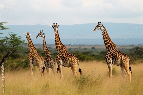 A group of giraffes grazing in the savanna