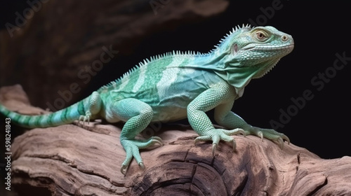 Green Iguana close upon branch, animal closeup. generative ai © We3 Animal