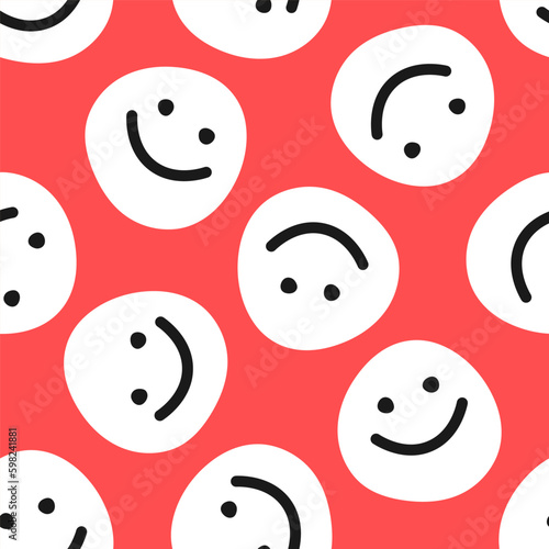 Red seamless pattern with white happy face