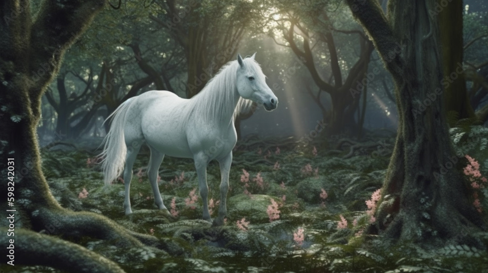Wild white horse. Beautiful white horse. generative ai