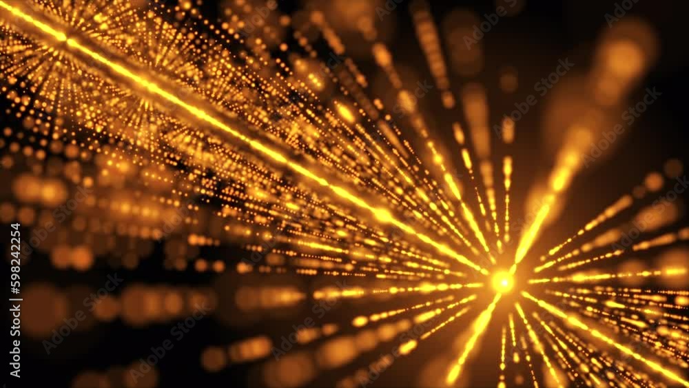 Video Stock Gold light rays and shining particles on dark background ...