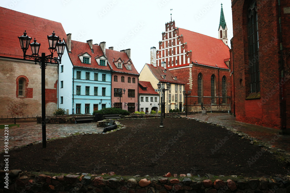 Small square in Lithuania - obrazy, fototapety, plakaty 