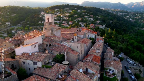 view from the top of the hill to village on sunset 