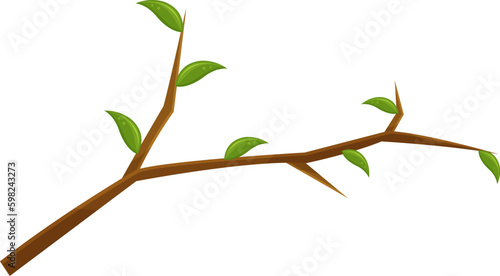 vector illustration of a tree branch, a broken branch, a wooden knot with leaves