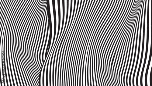 Optical illusion lines background. Abstract 3d black and white wave. Conceptual design of optical illusion vector.