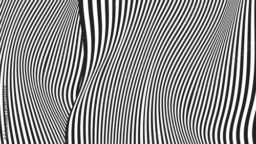 Optical illusion lines background. Abstract 3d black and white wave. Conceptual design of optical illusion vector.