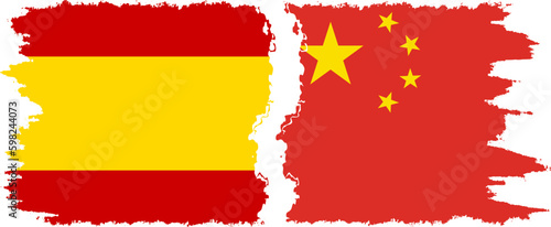 Photography China and Spain grunge flags connection vector
