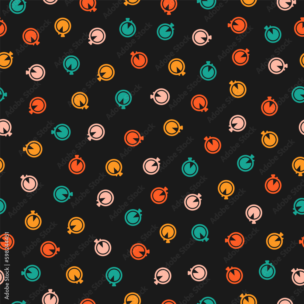 Seamless pattern with colorful stopwatch and black background