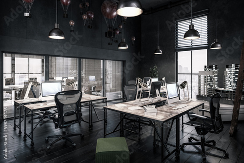 Architecture Office Interior in Design - black and white 3D Visualization