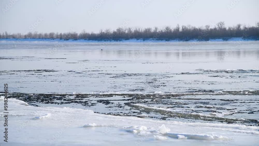 Ice drift on river