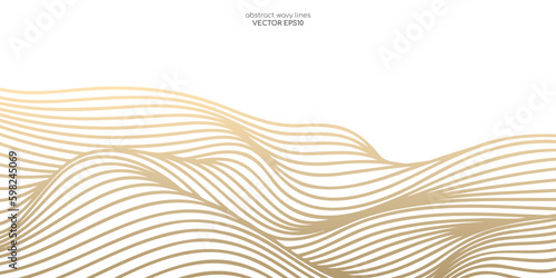 Vector abstract line art wavy smooth flowing dynamic gold gradient isolated white background in concept luxury, wave, ocean, mountain