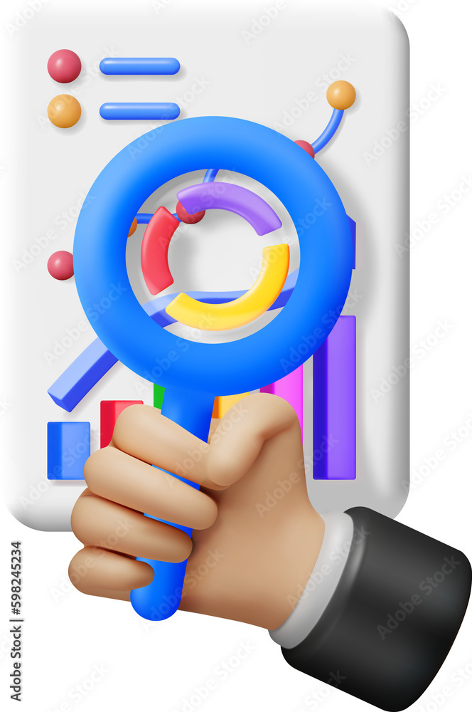 3D Pie Diagram in Clipboard with Magnifying Glass 3D Pie Diagram in Clipboard with Magnifying Glass