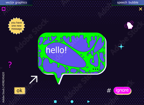 Creative speech bubble. Symbolizes various communication problems in social networks and the Internet. Cartoon message frame with sticky and toxic overlay.