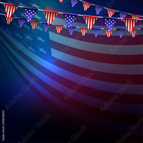 Illustration of the flag of America and isolated garlands of pennants