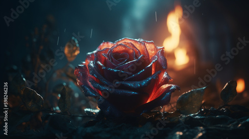 Rose in Gothik Hintergrund und dunklen Licht, ai generativ