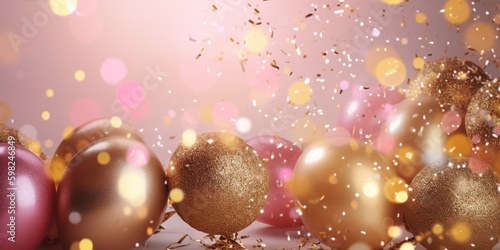 banner wallpaper balloons pink and gold for holiday birthday .Generative AI