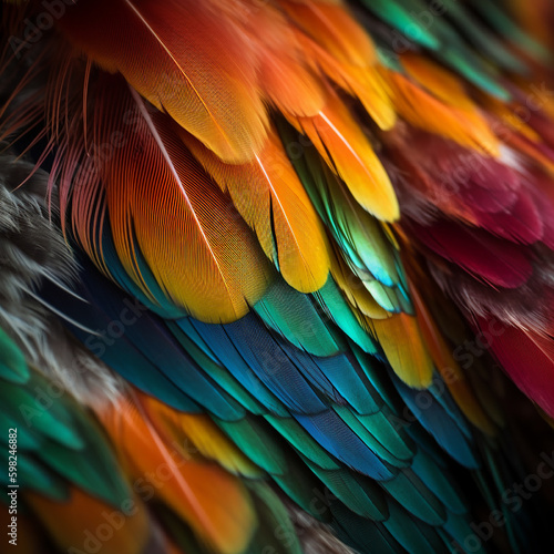 background wallpaper of colorful bird feathers .Generative AI