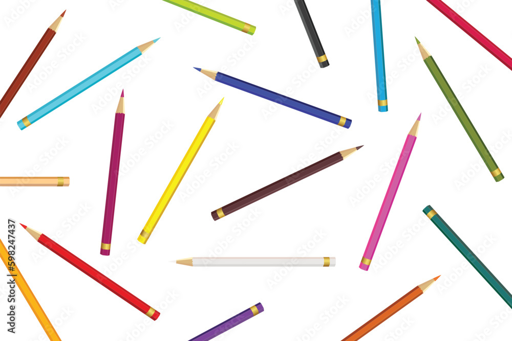 Colorful pencils pattern isolated on white background. Top view wooden color pencils Colorful pencils pattern isolated on white background. Top view wooden color pencils