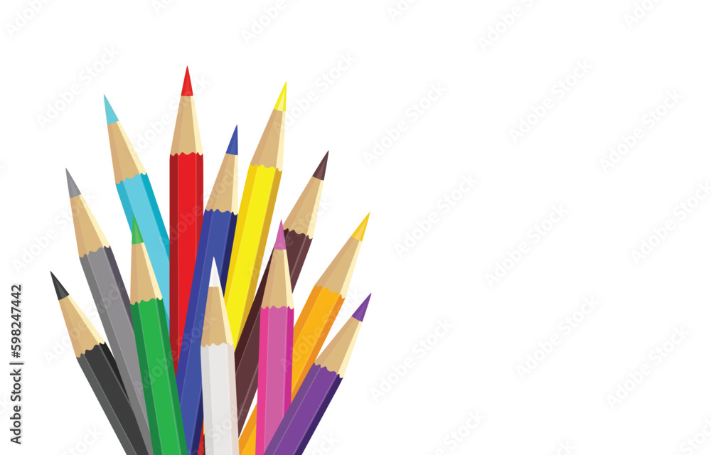 wooden color pencils arranged in bulk on a white isolated background, Drawing colors, multicolors wooden color pencils arranged in bulk on a white isolated background, Drawing colors, multicolors