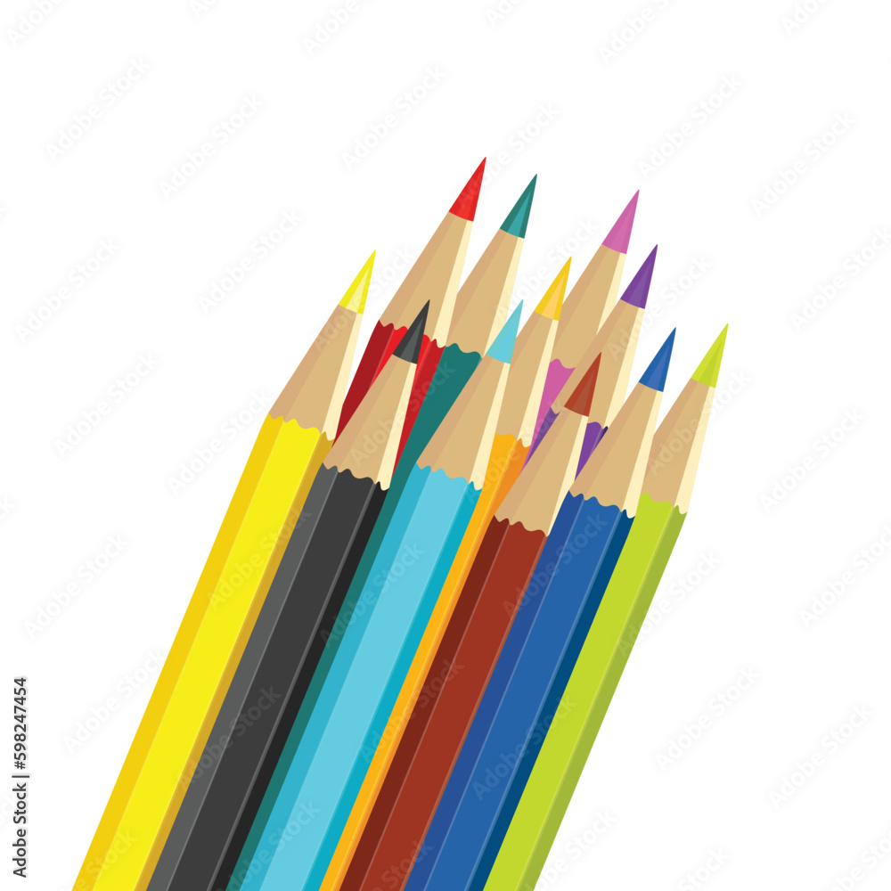 wooden color pencils arranged in bulk on a white isolated background, Drawing colors, multicolors wooden color pencils arranged in bulk on a white isolated background, Drawing colors, multicolors