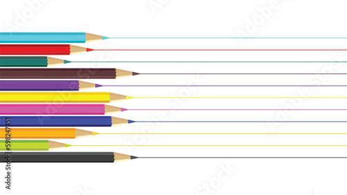 wooden color pencils on a white isolated background, Drawing colors, multicolour, colour pencils with lines