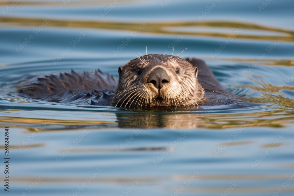 Fototapeta premium An otter floating on its back in the wate