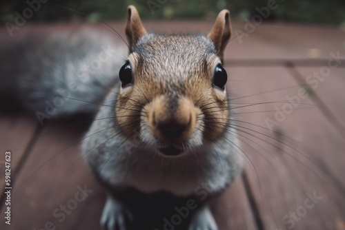 Curious squirrel looking at the camer