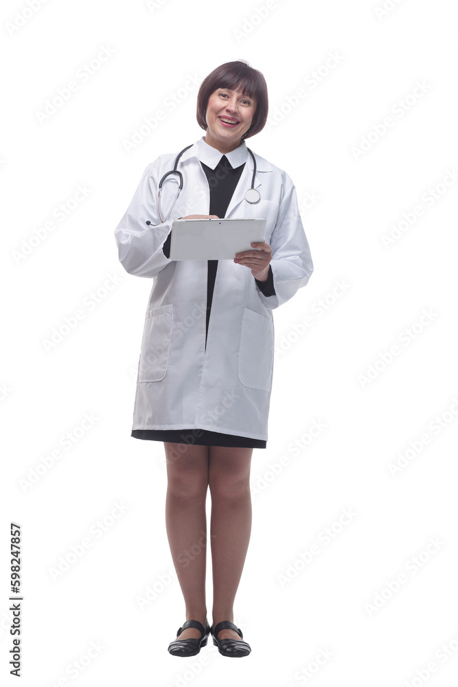 female doctor with a digital tablet . isolated on a white background. female doctor with a digital tablet . isolated on a white background.