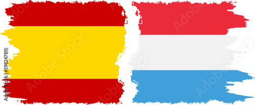 Luxembourg and Spain grunge flags connection vector
