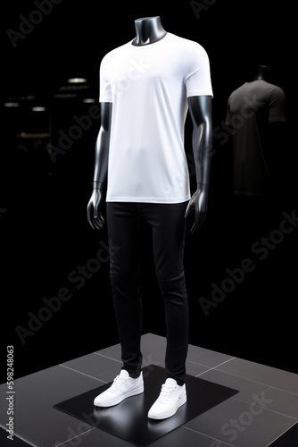 white t-shirt on vantablack street style inspired mannequin