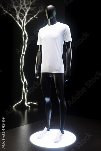 white t-shirt on vantablack street style inspired mannequin