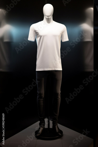 white t-shirt on vantablack street style inspired mannequin