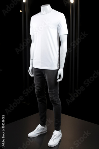 white t-shirt on vantablack street style inspired mannequin