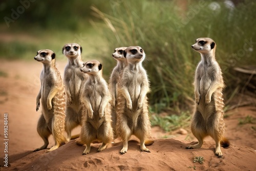 Canvas Print Group of meerkats standing on their hind leg