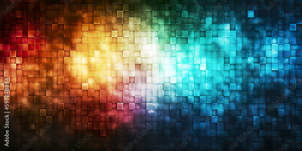 A vibrant mosaic of colored squares transition smoothly from warm red and orange to cool green and blue tones. The intricate play of light and shadow gives a sense of depth and dynamism.AI generated. A vibrant mosaic of colored squares transition smoothly from warm red and orange to cool green and blue tones. The intricate play of light and shadow gives a sense of depth and dynamism.AI generated.