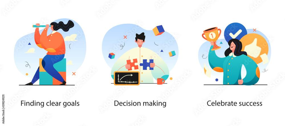 Fototapeta premium Business Concept illustrations. Mega set. Collection of scenes with men and women taking part in business activities. Vector illustration