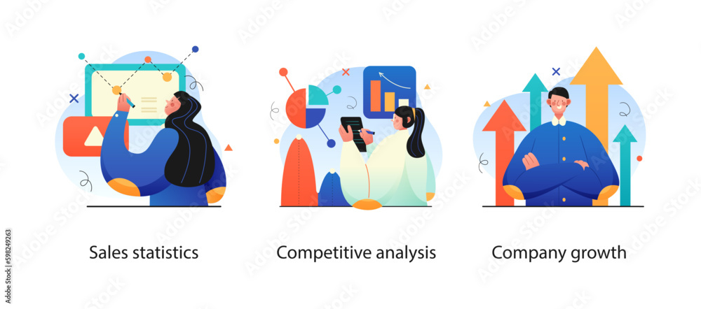 Business Concept illustrations. Mega set. Collection of scenes with men and women taking part in business activities. Vector illustration Business Concept illustrations. Mega set. Collection of scenes with men and women taking part in business activities. Vector illustration