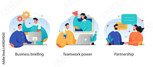 Business Concept illustrations. Mega set. Collection of scenes with men and women taking part in business activities. Vector illustration