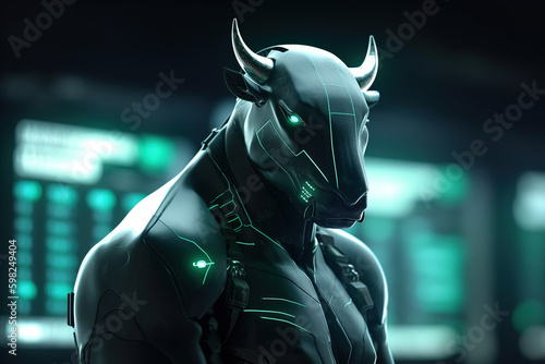 Stock market bull market trading Up trend of graph green background - Generative AI	